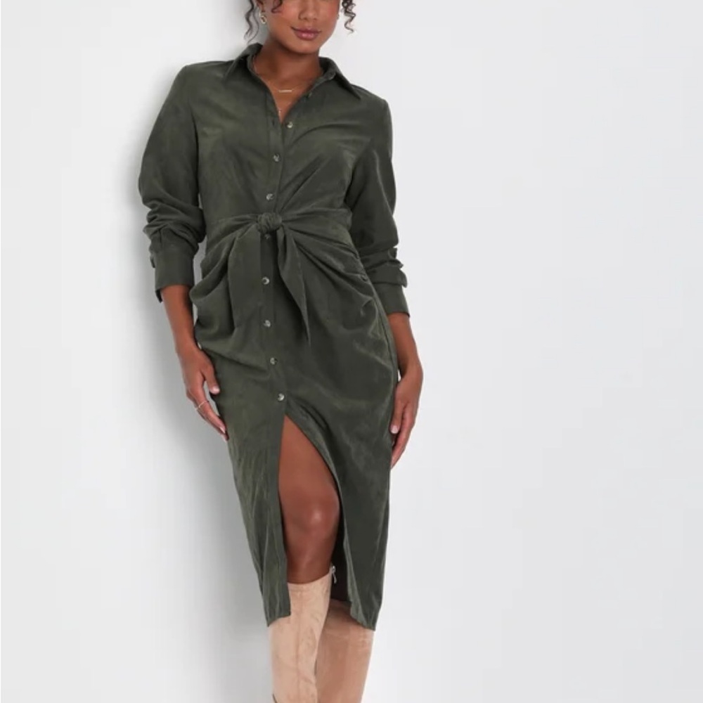 Lulu's Forest Green Long Sleeve Midi Dress